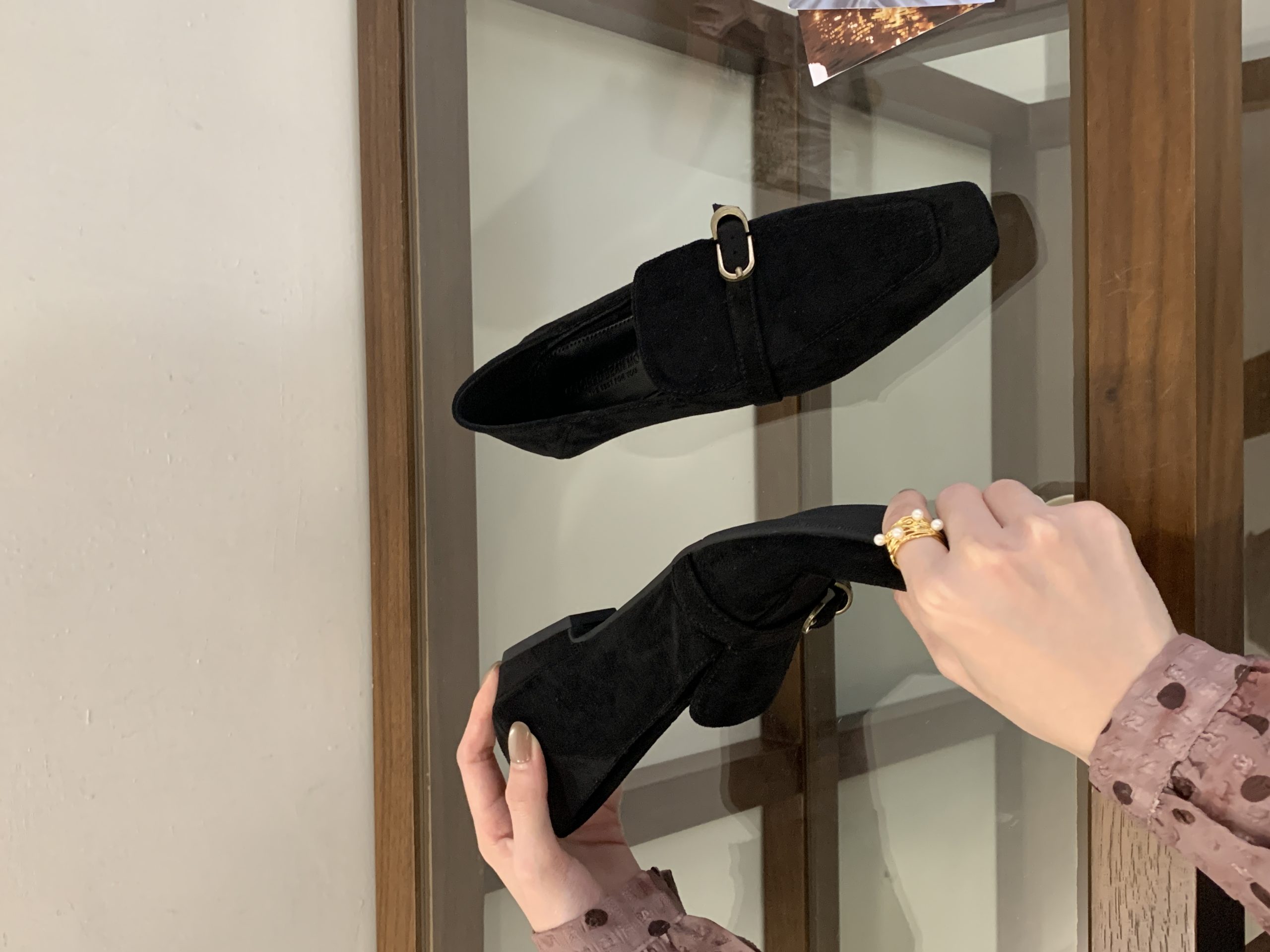 2026 New Spring Korean Square Toe Chunky Heel Slip-On Shoes Metal Buckle Commuter British Style Women's Leather Shoes