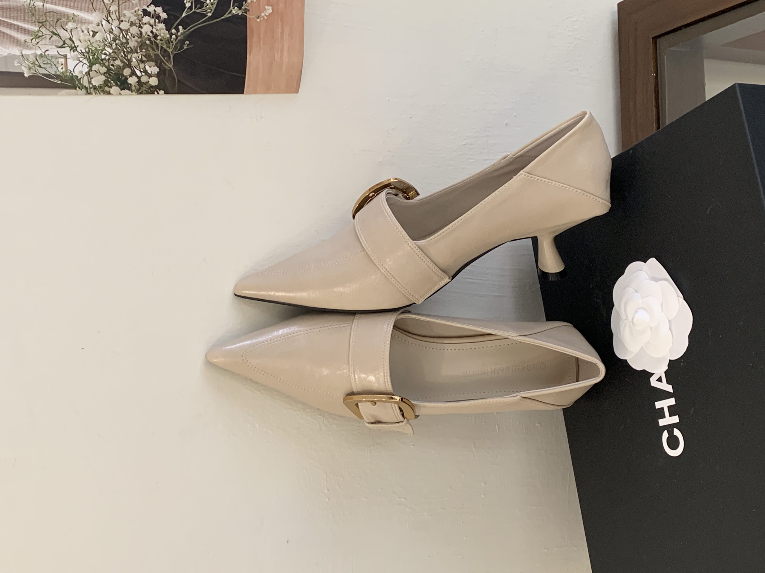 2026 New Spring French Retro Buckle Thin Heel Pointed Toe Slip On Women's Shoes