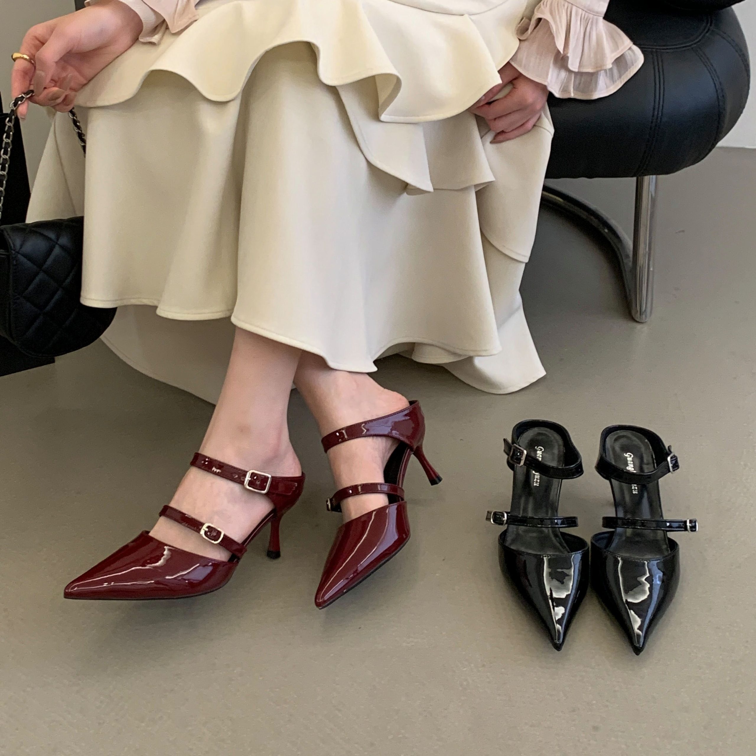 Sexy Wine Red Rhinestone Closed Toe Slingback High Heels Pointed Toe Lady Dating Shoes Women's Single Shoes 2026 Summer